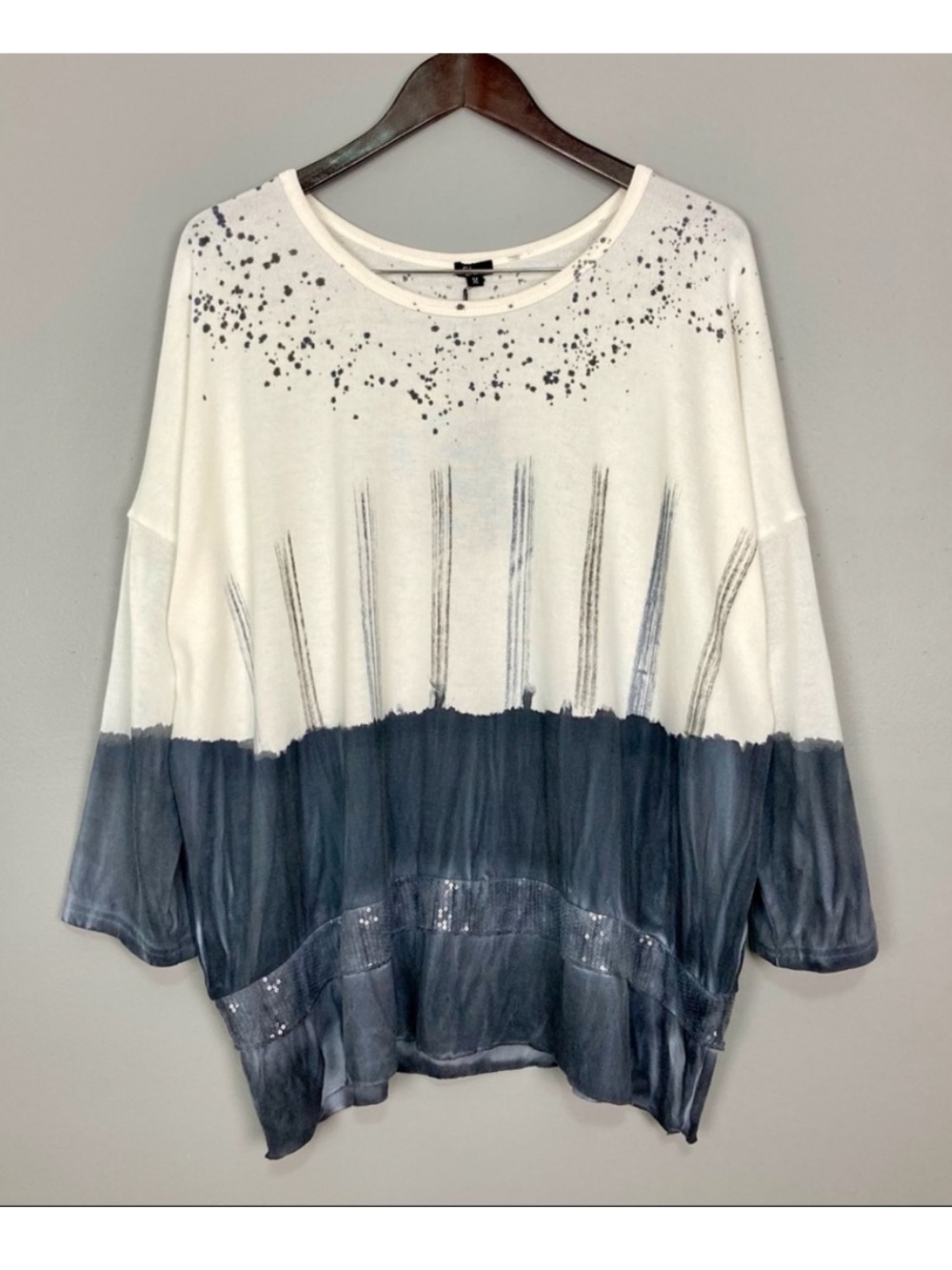 Shana Linen Blend Ombre Sweater Women’s Size M Sequin Accent Tie Dye Beachy Boho